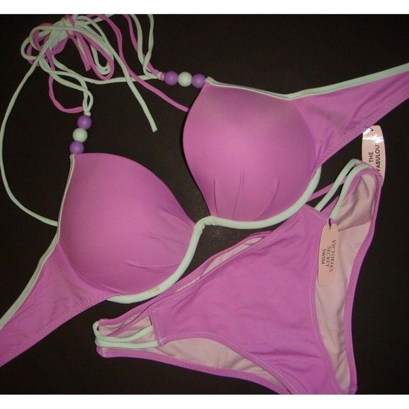 Victoria's Secret BIKINI 34A,34B,34C,34DD BEADED LILAC PURPLE MINT S strappy - Picture 1 of 4